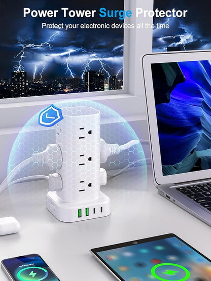 Power Strip Tower with Multiple Outlets, Flat Plug Surge Protector Tower - Image 5