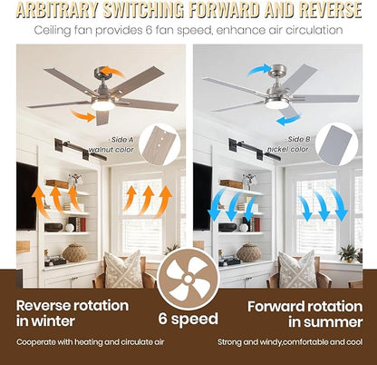 SODSEA Ceiling Fans with Lights, 52 inch Nickel Ceiling Fan with Light and - Image 4