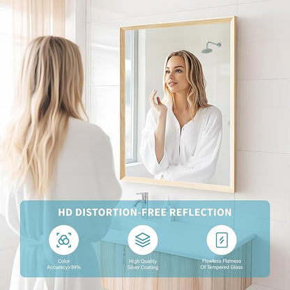 Oak Wood Effect Framed Wall Mirror, 30x48 Rectangle Mirror, Anti-desilvering - Image 3