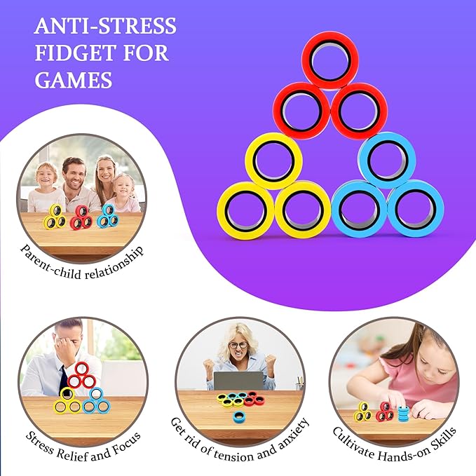 Cevioce 9 PCS Magnetic Ring Fidget Toys Set, ADHD Anxiety Magnetic Finger - Image 6