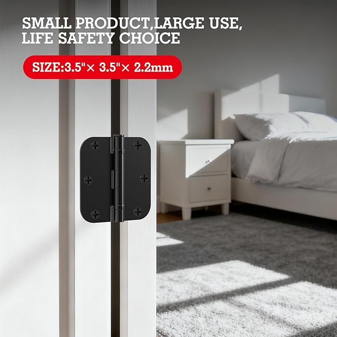 3 Pack Rounded Matte Black Door Hinges 3.5 Inch 5/8" Radius No Squeak Ball - Image 7