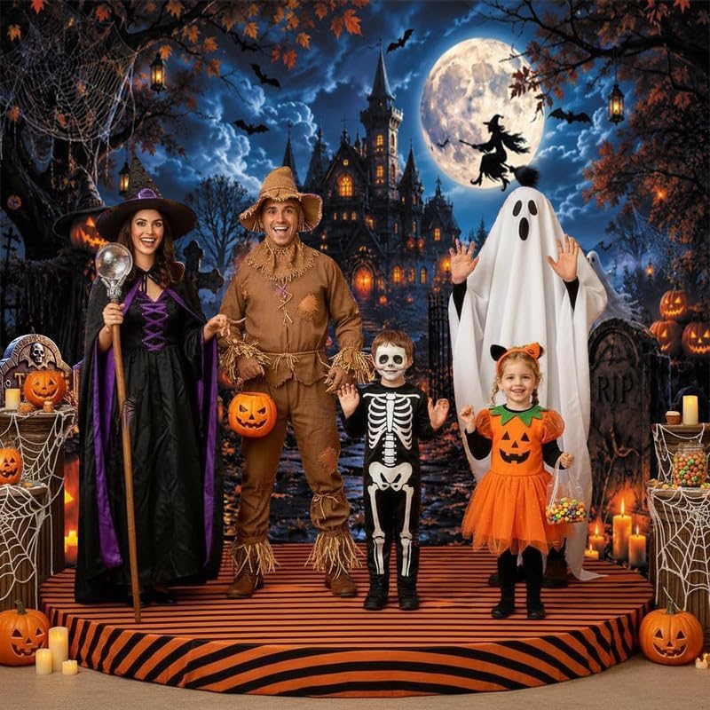 Halloween Backdrop 10x8ft Spooky Castle Full Moon Photography Background