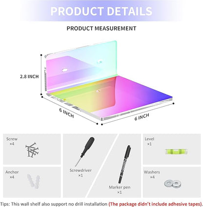 6 Inches Iridescent Acrylic Wall Shelves Set of 2, Wall Mounted Storage Display - Image 2