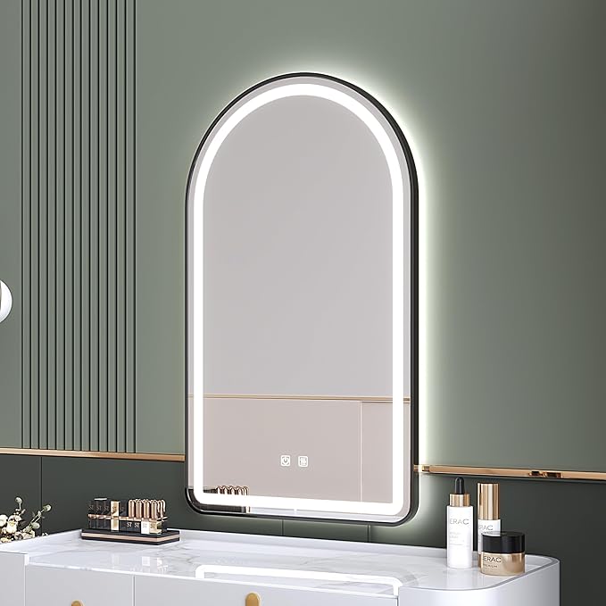 30x40 inch Black Tempered Glass LED Arched Mirror - Image 4