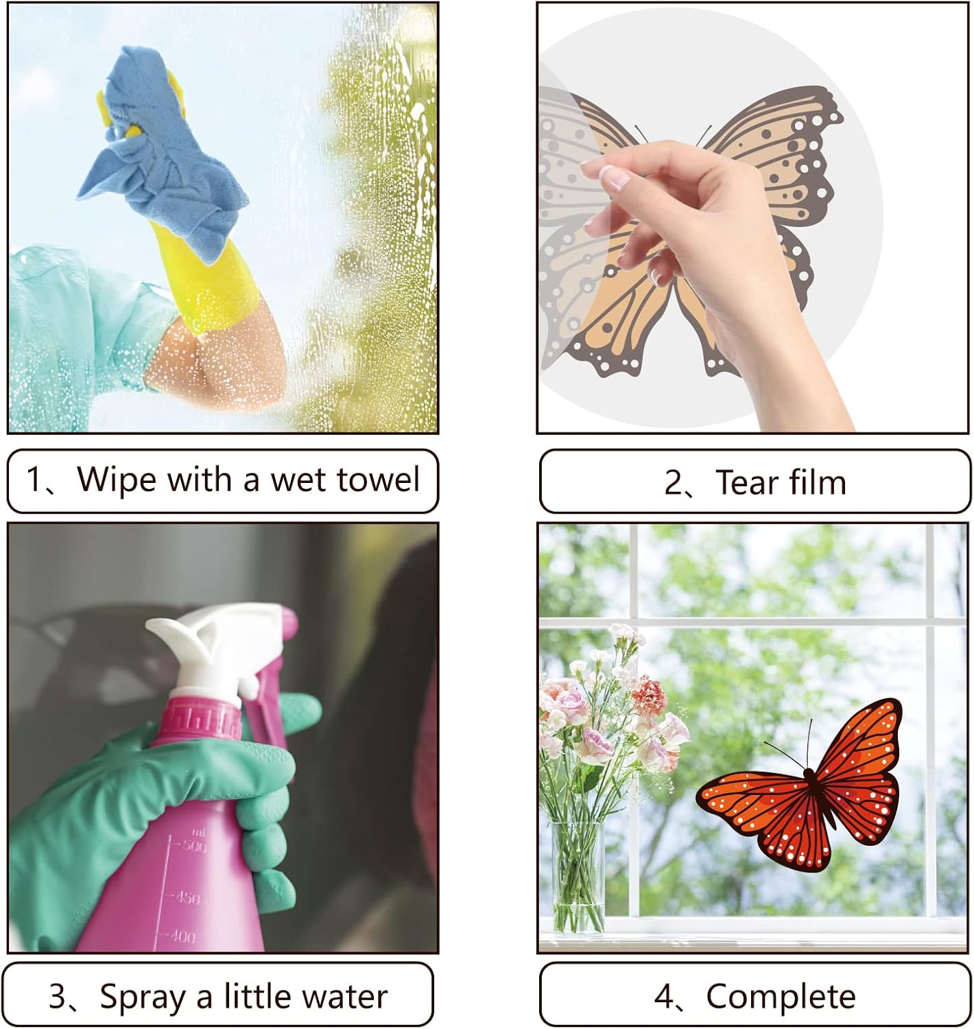 GORGECRAFT 6.3x6.3 4 Styles Spring Butterfly Vinyl Window Clings Non Adhesive Reusable Window Decals Stairway Sliding Glass Door Stickers Film to Prevent Bird Strikes for Office Bathroom