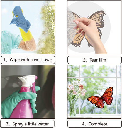 GORGECRAFT 6.3x6.3 4 Styles Spring Butterfly Vinyl Window Clings Non Adhesive Reusable Window Decals Stairway Sliding Glass Door Stickers Film to Prevent Bird Strikes for Office Bathroom