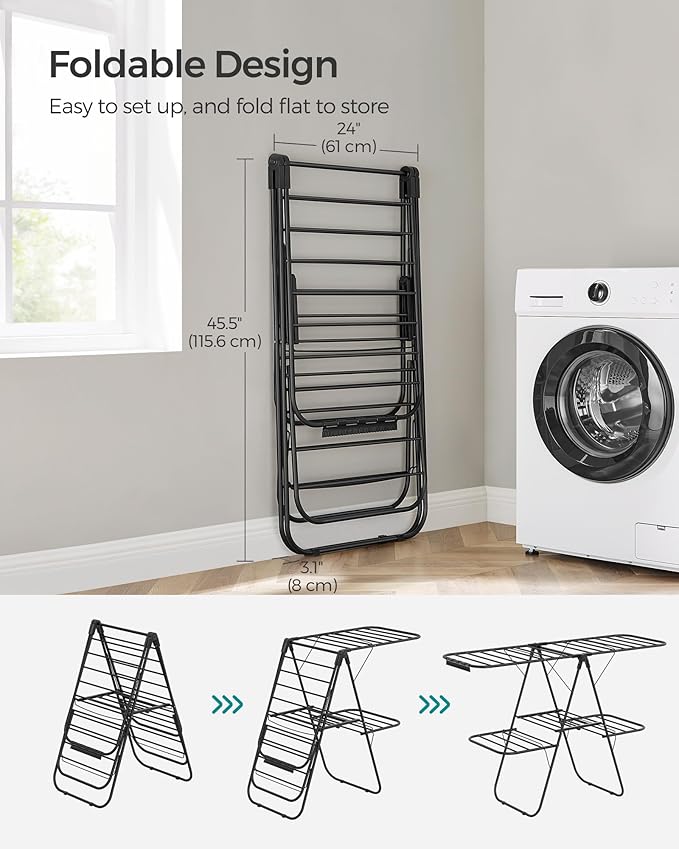 SONGMICS Clothes Drying Rack, Foldable 2-Level Laundry Drying Rack, - Image 7