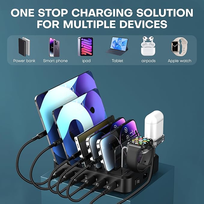 Charging Station for Multiple Devices, 75W 6 Port Multi USB C Fast Charger - Image 4