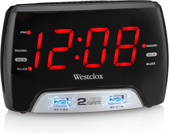 Westclox Large 1.4” Red LED Digital FM Clock Radio by Westclox