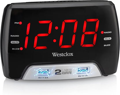 Westclox Large 1.4” Red LED Digital FM Clock Radio by Westclox