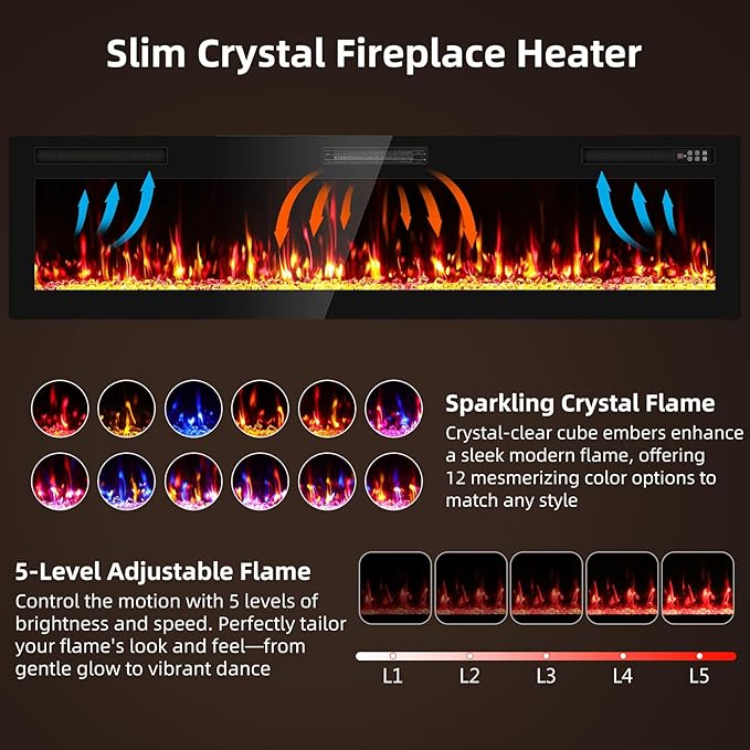 Narrow Bezel Electric Fireplace-72 inch Fireplace Wall Mount/Recessed-Ultra - Image 4