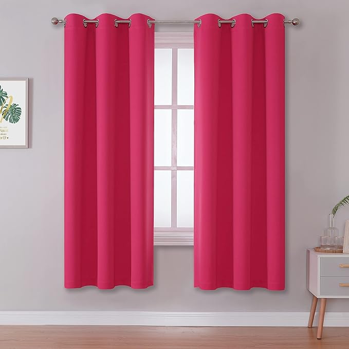 DUALIFE Solid Pink Curtains for Bedroom 72 Inch Length Raspberry Sorbet Hot by DUALIFE