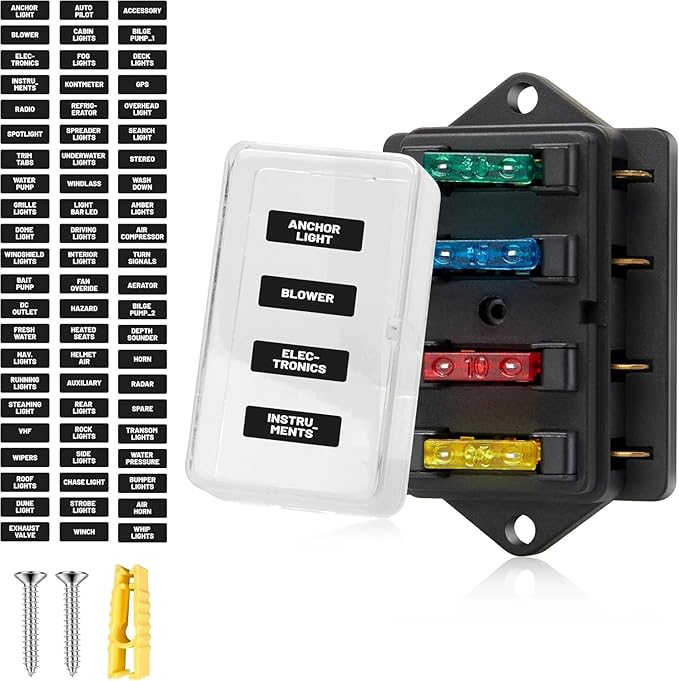 RED WOLF 4 Way Blade Fuse Block Box Holder w/Standard Circuit 10V-32V DC by REDWOLF