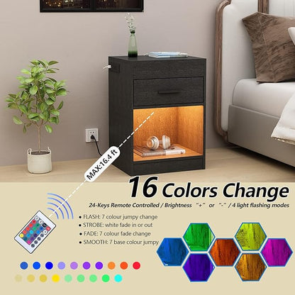 Auromie Nightstand with Charging Station and LED Lights, Concealment Furniture - Image 6