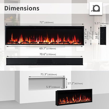 PuraFlame Herman 72 Inch Smart Linear Electric Fireplace - Image 5