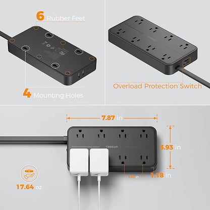 2000J Surge Protector Power Strip, TESSAN 5 FT Extension Cord - Image 7