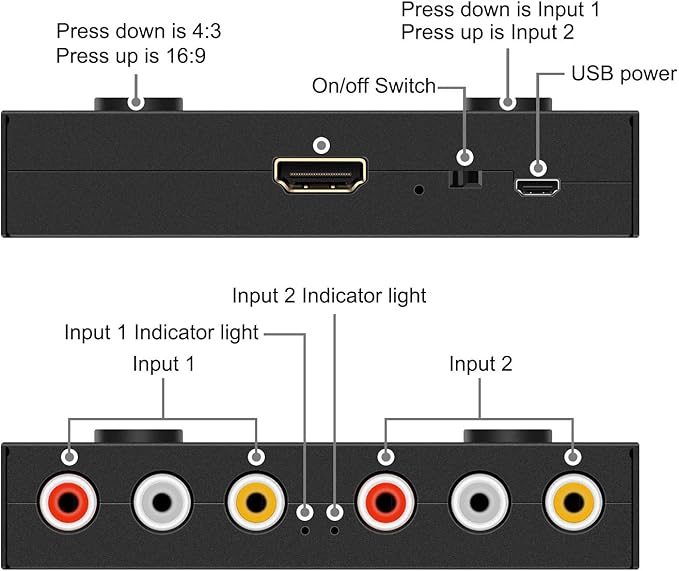 RuiPuo 2 Port RCA/AV to HDMI Converter Adapter Support 16:9/4:3 - Image 2