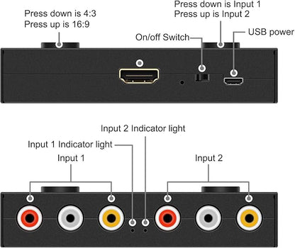 RuiPuo 2 Port RCA/AV to HDMI Converter Adapter Support 16:9/4:3 - Image 2