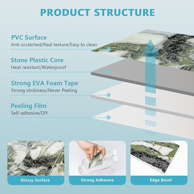 Vamos Tile 100-Piece Glossy Ice Green Peel and Stick Backsplash Tile, Stick on - Image 6