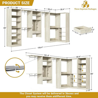 Unikito Closet System with Vanity Desk, 156”Modular Corner Closet Organizer - Image 7