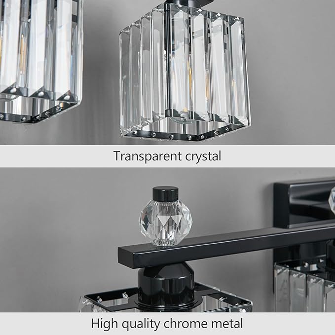 FDPBY Vanity Lights 6-Light Modern Crystal Vanity Light Plating Black Bathroom - Image 4