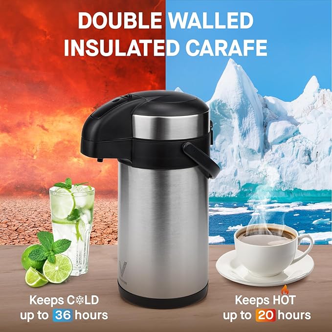 Airpot Coffee Dispenser with Pump - 140 oz Insulated Stainless Steel Coffee - Image 2