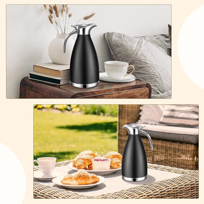 Uiifan 2 Pcs 68 oz Thermal Coffee Carafe Insulated Stainless Steel Coffee Carafe - Image 6