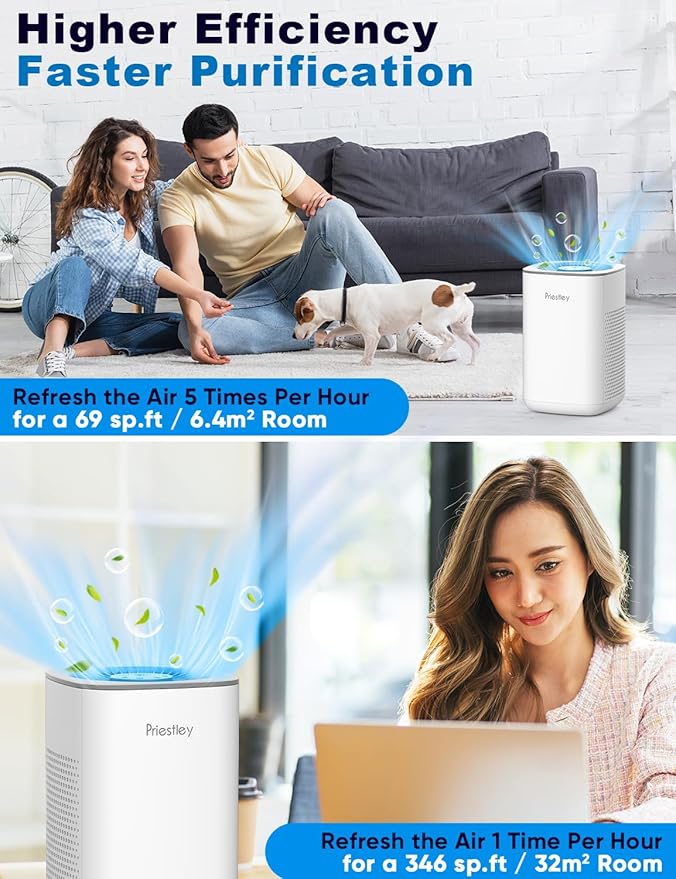 Priestley Small Air Purifiers for Home Bedroom Dorm Office Desktop, 20dB Quiet - Image 2