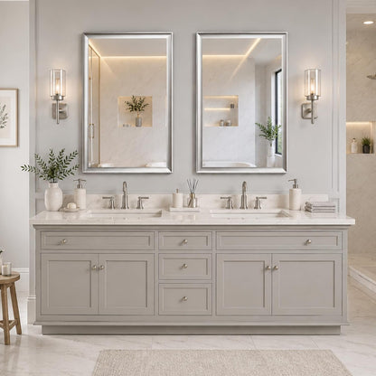 2 Pack Brushed Nickel Bathroom Mirrors 24x36 Inch | Silver Rectangle Vanity Mirror for Bedroom, Entryway, Living Room Decor, Aluminum Framed, Curved Wide Edge, Anti-Rust