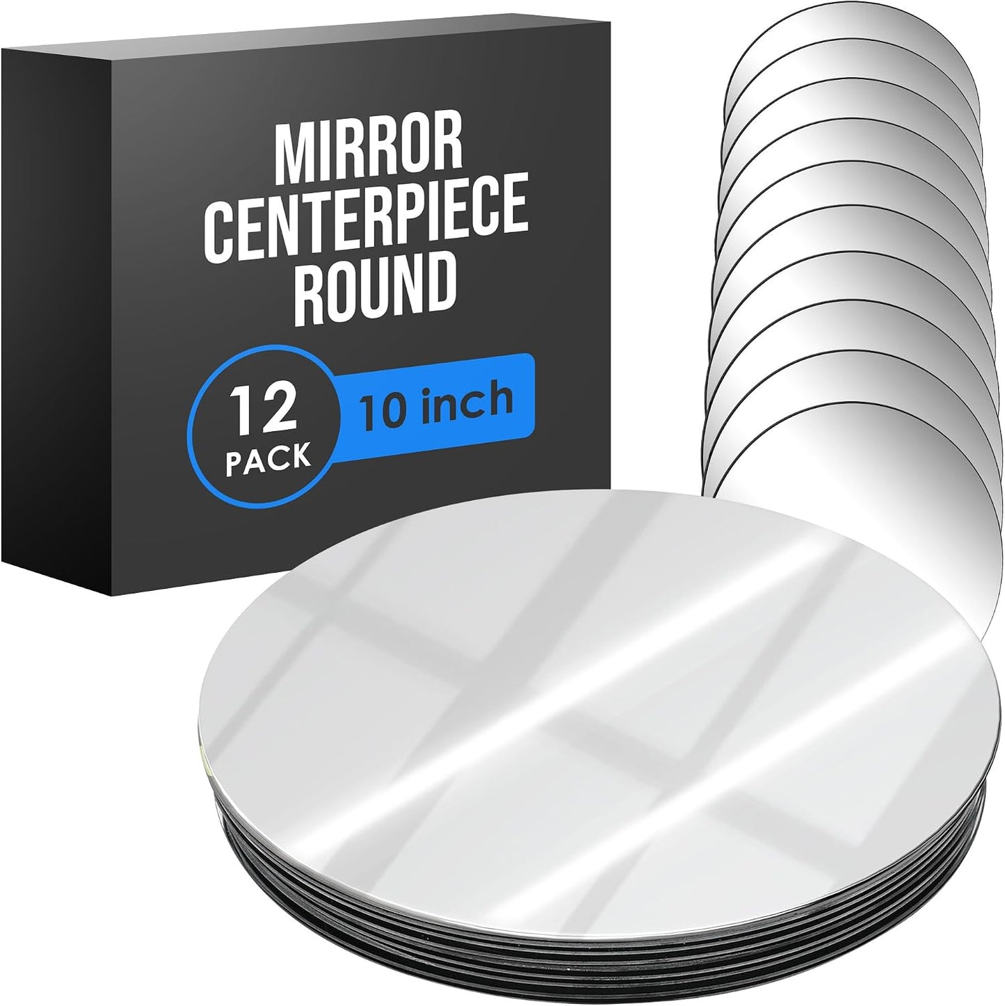 Mirror Centerpieces for Tables, Small, 10 Inch, 12 Pack, Center Piece | Houseables Round Mirrors For Centerpieces, Mirrored Trays, Round Table Plate Tray, Circle, Glass Charger, Wedding, Base