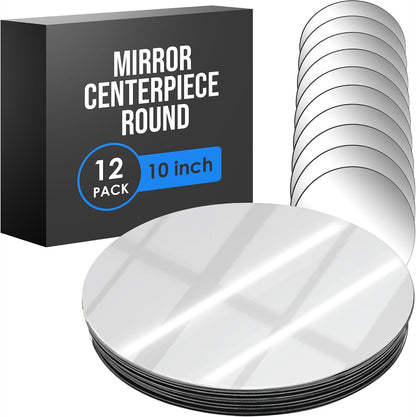 Mirror Centerpieces for Tables, Small, 10 Inch, 12 Pack, Center Piece | Houseables Round Mirrors For Centerpieces, Mirrored Trays, Round Table Plate Tray, Circle, Glass Charger, Wedding, Base