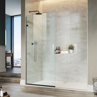 Bathroom Shower Glass Door Panel, 5/16" Thick Clear Tempered, Matte Black Finsh by Jinxi+Home