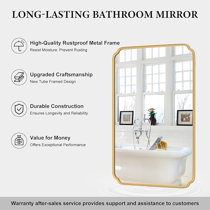 55X36 Inch Gold Metal Framed Bathroom Mirror - Image 6