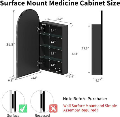 16 x 32 Black Bathroom Medicine Cabinet - Image 2