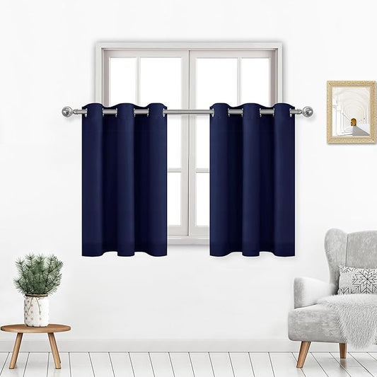 DWCN Navy Short Curtains 36 Inches Long, Small Blackout Curtains by DWCN