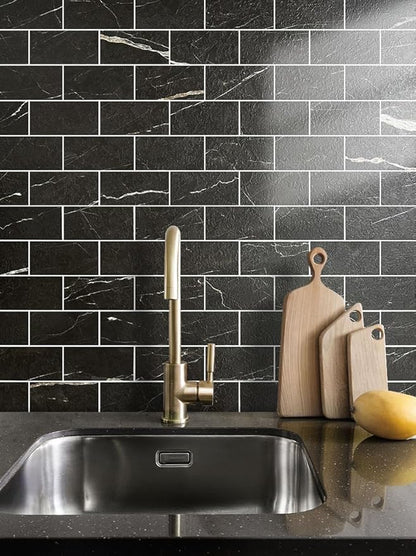 AULIGET 100 Piece Faux Stone Backsplash Peel and Stick PVC Tile, 3 Inch x 6 - Image 6