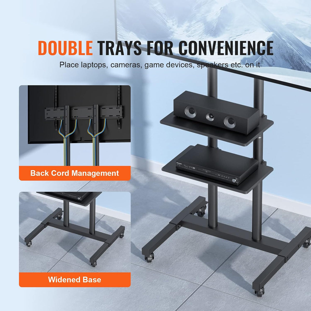 VEVOR Mobile TV Cart for 32 to 70 inch TVs, Height Adjustable Portable TV Sta...