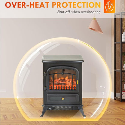 HOMCOM 22" Electric Fireplace Heater, Freestanding Fire Place Stove - Image 5