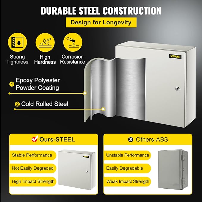 VEVOR NEMA Steel Enclosure, IP66 Waterproof & Dustproof, Outdoor/Indoor - Image 3