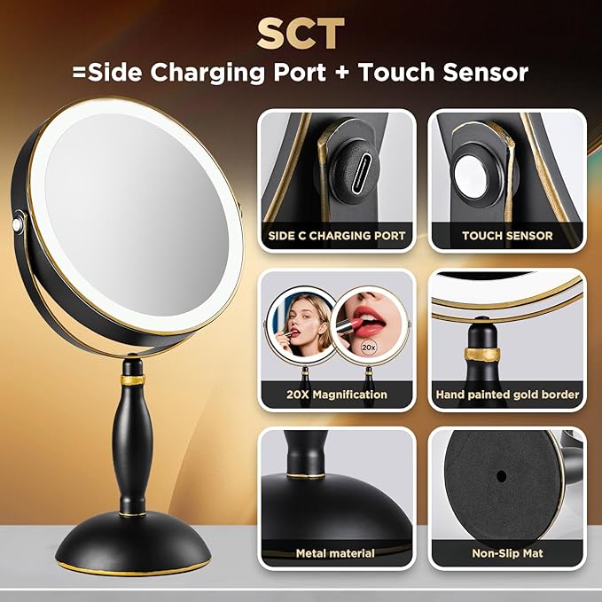 Lighted Makeup Mirror, 20x Magnifying Rechargeable Double Side Vanity Mirror - Image 3