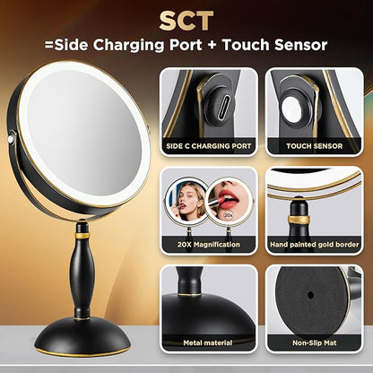 Lighted Makeup Mirror, 20x Magnifying Rechargeable Double Side Vanity Mirror - Image 3