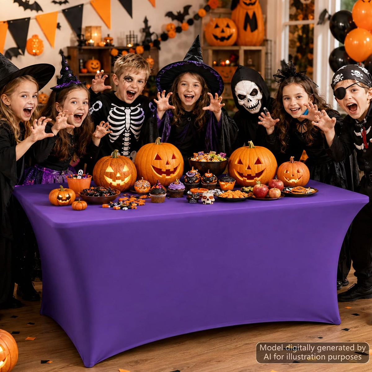 4 Pcs Halloween Spandex Tablecloths for 6ft Rectangle Tables