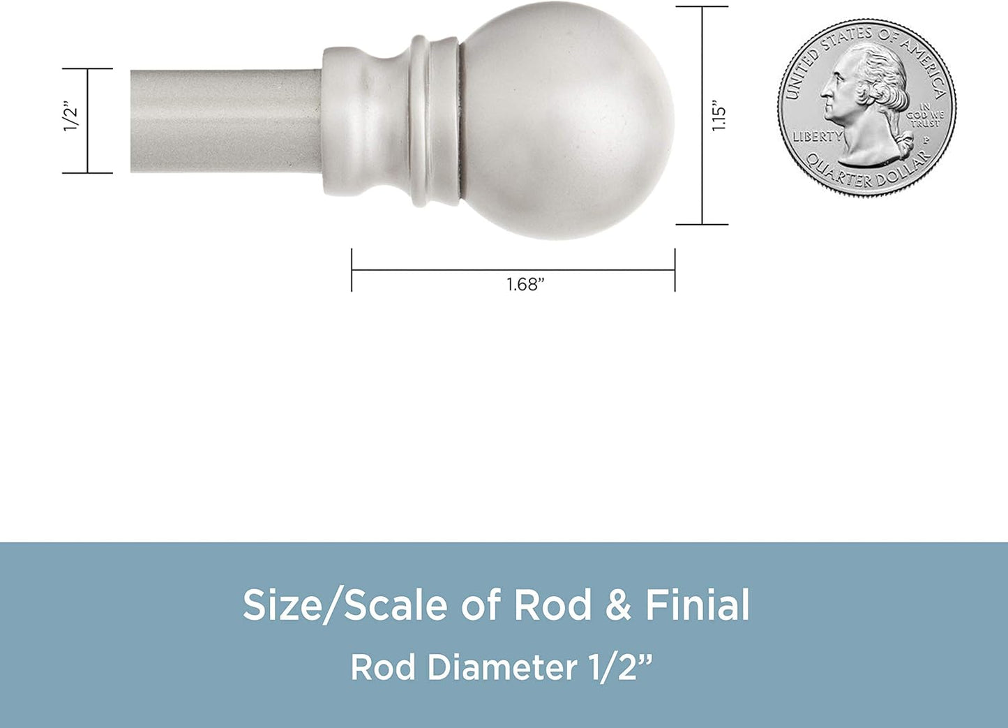Kenney KN55970 Davenport Ball End Petite Café Decorative Window Curtain Rod, 28-48" Adjustable Length, Brushed Nickel Finish, 1/2" Diameter Steel Tube