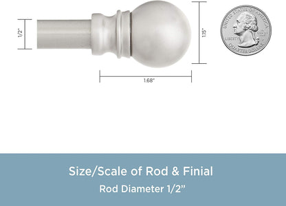 Kenney KN55970 Davenport Ball End Petite Café Decorative Window Curtain Rod, 28-48" Adjustable Length, Brushed Nickel Finish, 1/2" Diameter Steel Tube