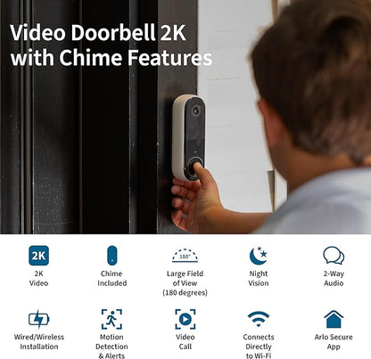 Arlo Video Doorbell 2K + Chime 2, Wireless or Wired Option, 2-Way Audio - Image 2