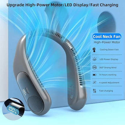 Portable Neck Fan, Personal Wearable Bladeless Fan, LED Display, 6000mAh USB - Image 3