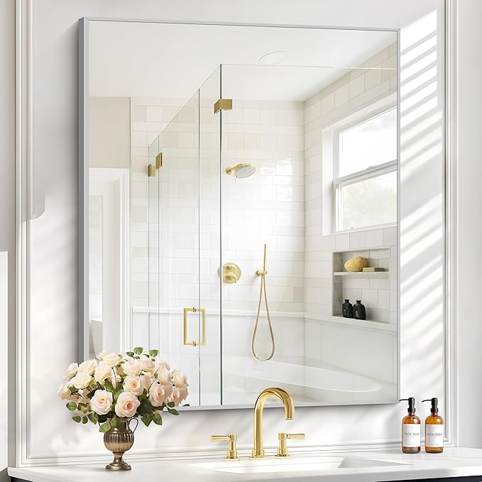 Silver Bathroom Mirror for Wall, 30x36 Inch Rectangle - Image 2