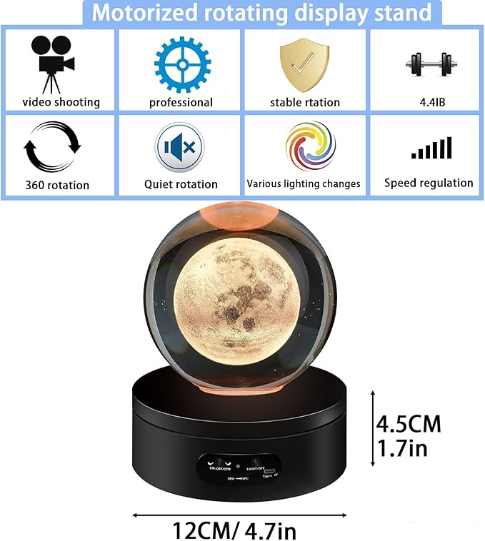YVV LED Rotating Display Stand, Lighted Base-Crystal Glass Art, 360 Degree - Image 5