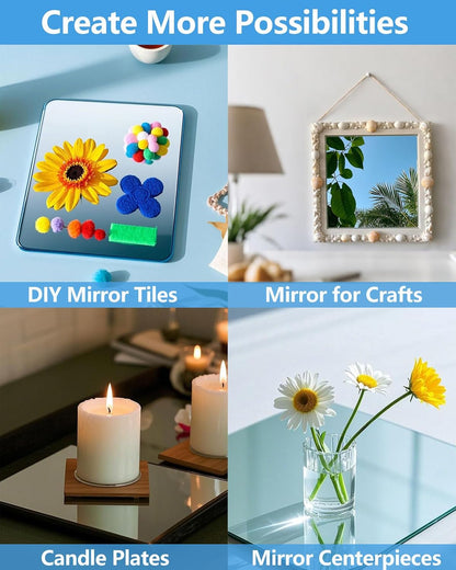 Unbreakable Mirror Tiles Self Adhesive,Toddler Mirror for Classroom Decor,Peel and Stick On Small Mirrors for Wall Decor,Shatterproof Plastic Mirrors Stickers for Kids Decorative 4PCS 8.02''x8.02''