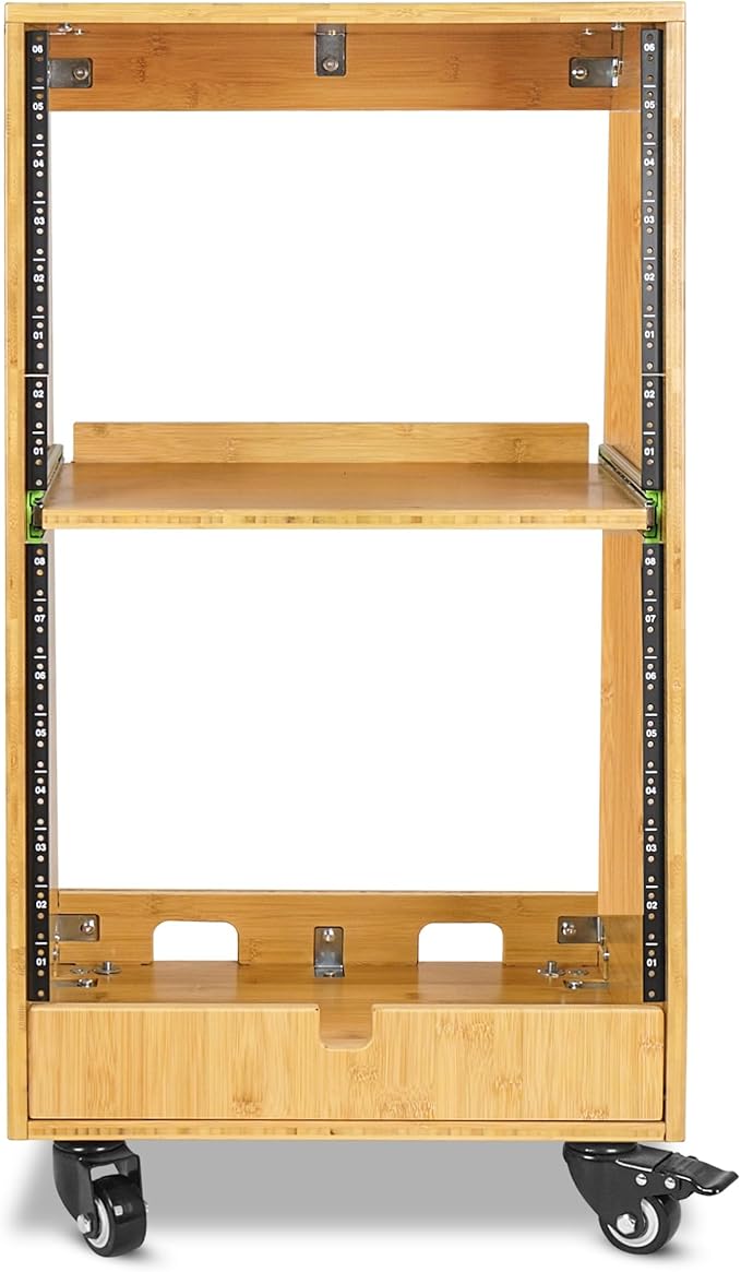 Sound Town DIY Solid Carbonized Bamboo Slanted 16U Studio Rack, - Image 2